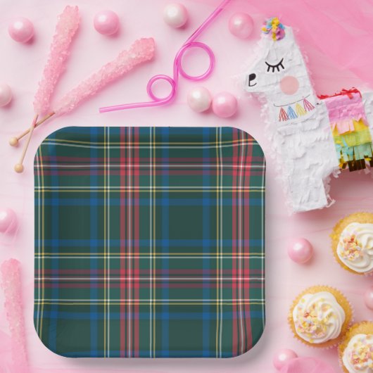 Tartan Kariert Black Green Christmas Festival Pappteller (Party)