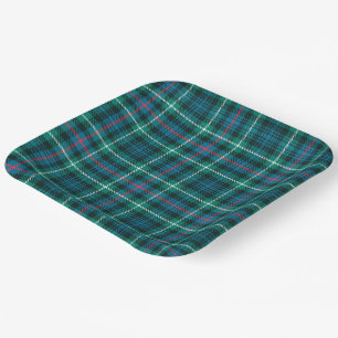 Tartan Kariert Blue Green Christmas Festival Pappteller