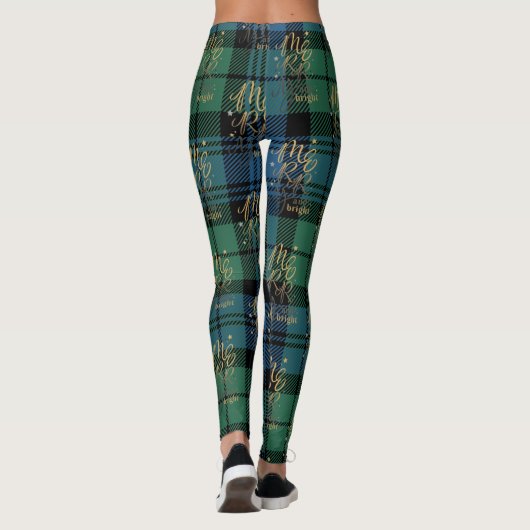 Tartan Kariert Campbell Frohe und helle Weihnachte Leggings (Rückseite)