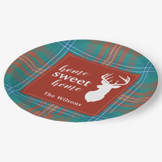 Tartan Kariert Christmas Clan Wilson Personalisier Pappteller (Schrägansicht)