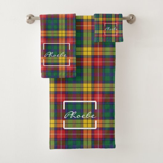Tartan Kariert Clan Buchanan Yellow Red Green Karo Badhandtuch Set (Insitu)