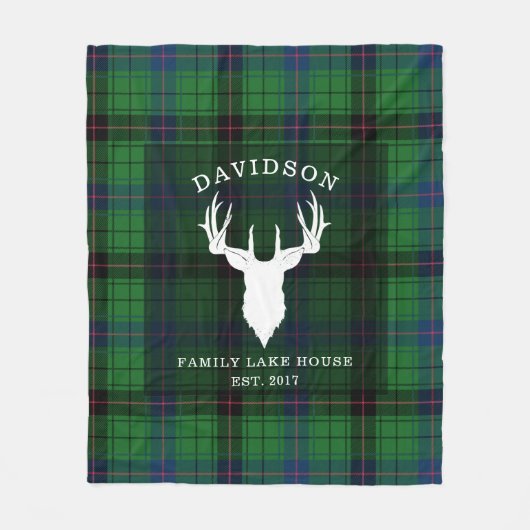 Tartan Kariert Clan Davidson Family Lake House Fleecedecke (Vorderseite)