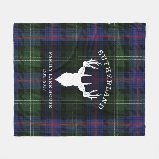 Tartan Kariert Clan Sutherland Family Lake House Fleecedecke (Vorderseite (Horizontal))