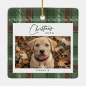 Tartan Kariert Dog Foto Weihnachten Keramikornament (Rückseite)
