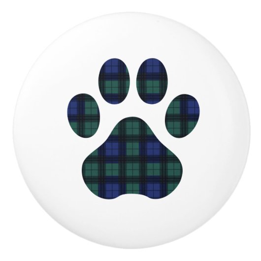 Tartan Kariert Dog Paw Druckkabine Kapselhülle Tar Keramikknauf (Vorderseite)