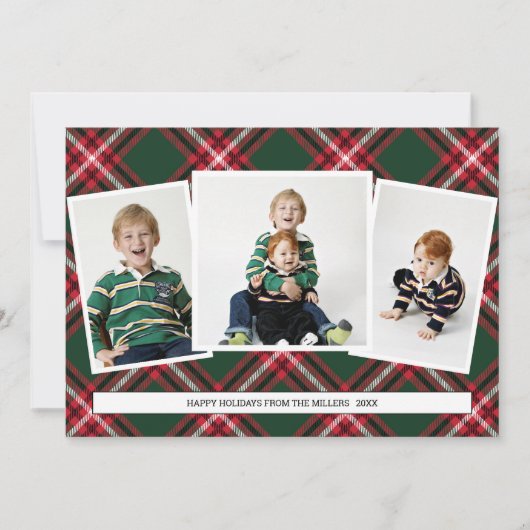 Tartan Kariert Foto Collage Card zu Weihnachten (Vorderseite)