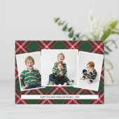 Tartan Kariert Foto Collage Card zu Weihnachten (Stehend Vorderseite)