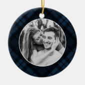 Tartan Kariert Foto Holiday Keramik Ornament (Vorne)
