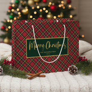 Tartan Kariert Gold Script Frohe Weihnachten Große Geschenktüte