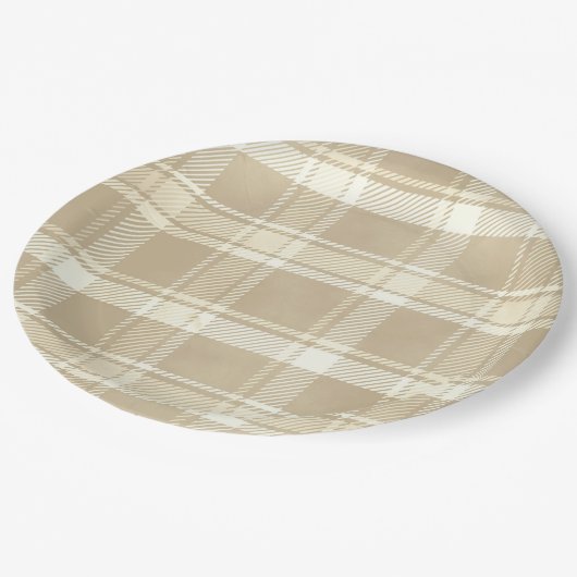 Tartan Kariert in Beige, Creme und Blassgelb Pappteller (Schrägansicht)