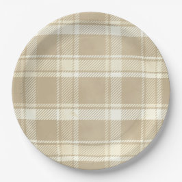 Tartan Kariert in Beige, Creme und Blassgelb Pappteller
