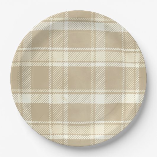 Tartan Kariert in Beige, Creme und Blassgelb Pappteller (Vorderseite)