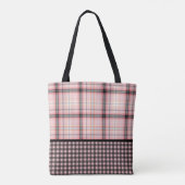 Tartan Kariert in Rosa, Pfirsich, Schwarz und Weiß Tasche (Rückseite)