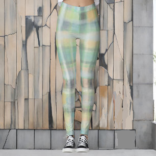 Tartan kariert, modern pastellgelb, cyan, grau leggings