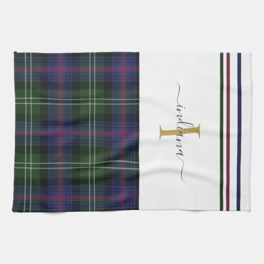 Tartan Kariert Monogram Name Rustic Clan Sutherlan Geschirrtuch (Horizontal)
