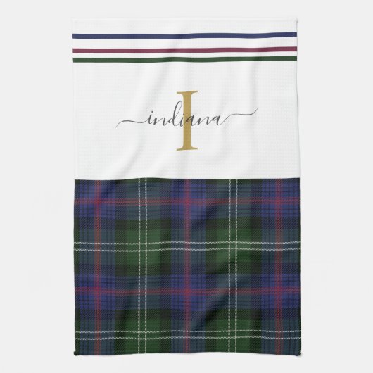 Tartan Kariert Monogram Name Rustic Clan Sutherlan Geschirrtuch (Vertikal)