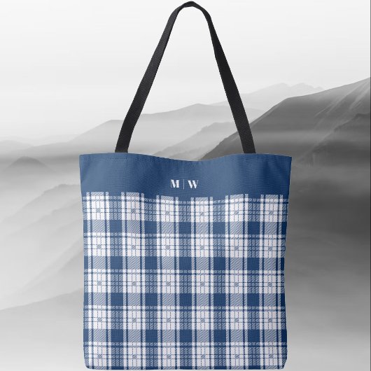 Tartan Kariert - Navy Blue und White Tasche