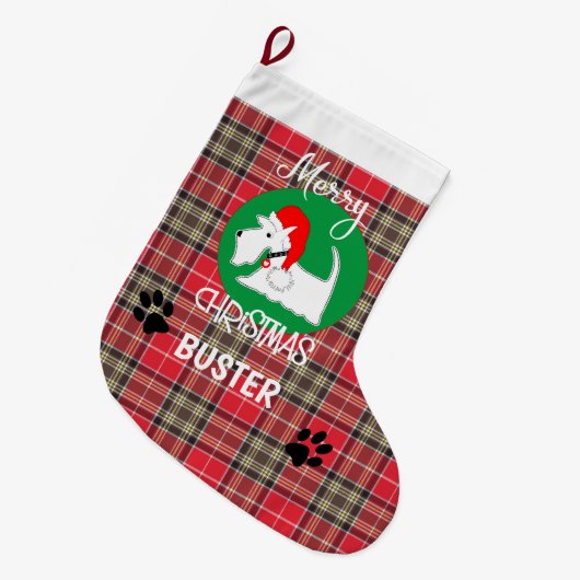 Tartan Kariert Pattern Pet Westie Dog Großer Weihnachtsstrumpf (Vorderansicht (hängend))