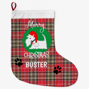 Tartan Kariert Pattern Pet Westie Dog Großer Weihnachtsstrumpf