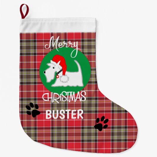 Tartan Kariert Pattern Pet Westie Dog Großer Weihnachtsstrumpf (Vorderseite)