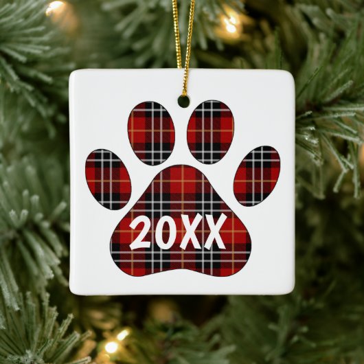 Tartan Kariert Pawprint Keramikornament (Baum)
