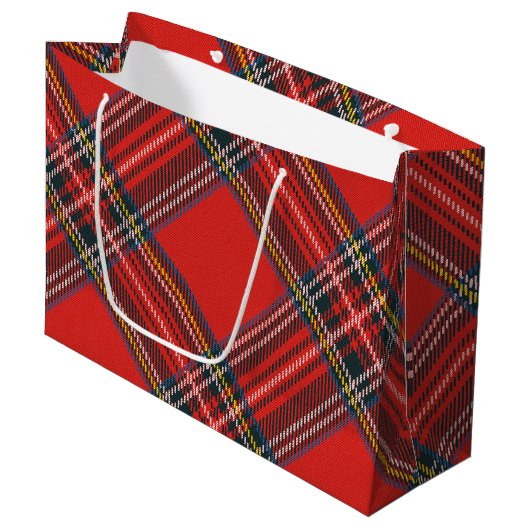 Tartan Kariert Red Christmas Große Geschenktüte (Vorderseite Schrägansicht)