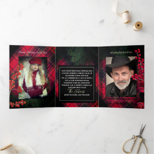 Tartan Kariert Red Personalisiert White Script Dreifach Gefaltete Urlaubskarte