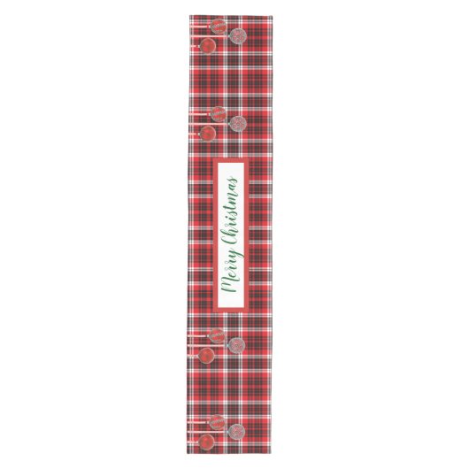 Tartan Kariert, Rot-Weiß-Schwarz, Ornamente, Glitz Mittelgroßer Tischläufer (Vorderseite)