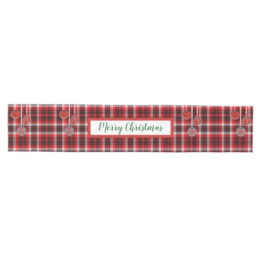 Tartan Kariert, Rot-Weiß-Schwarz, Ornamente, Glitz Mittelgroßer Tischläufer (Horizontal)