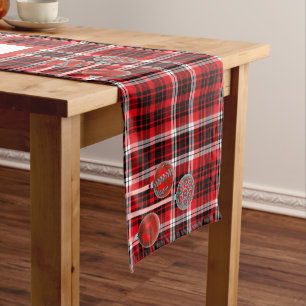 Tartan Kariert, Rot-Weiß-Schwarz, Ornamente, Glitz Mittelgroßer Tischläufer