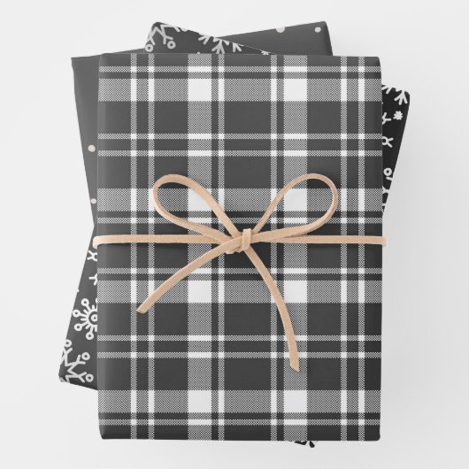 Tartan Kariert und Snowflake Monochrom Geschenkpapier Set (Beispiel)