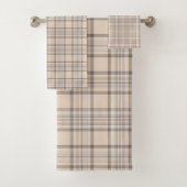 Tartan-karierte Beige, Brown u. Weiß-Nr. 47 Badhandtuch Set (Insitu)