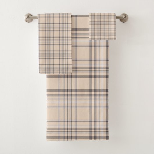 Tartan-karierte Beige, Brown u. Weiß-Nr. 47 Badhandtuch Set (Insitu)