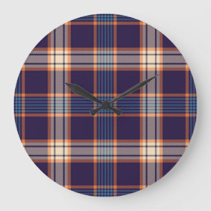 Tartan karierte, farbenfrohe Marinestextur. Große Wanduhr