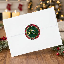 Tartan Karierte Gold Script Weihnachtszeit Rücksen Runder Aufkleber