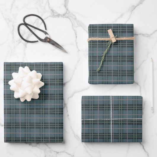 Tartan Karierte Hand gezeichnet staubblaue Streife Geschenkpapier Set (Vorderseite)