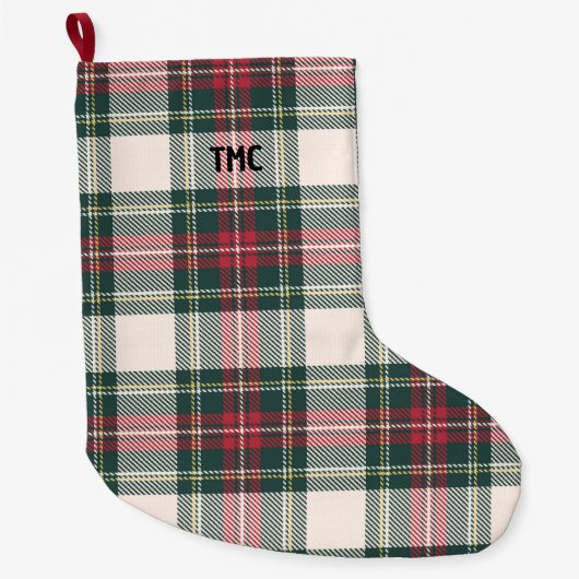 Tartan Karierte INITIALS Festlicher Urlaub Klassis Großer Weihnachtsstrumpf (Vorderseite)