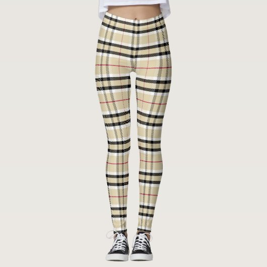 Tartan Karierte karierte Muster Leggings in Beige (Vorderseite)