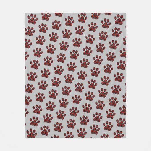 Tartan Karierte Paw-Prints auf Grau Fleecedecke (Vorderseite)
