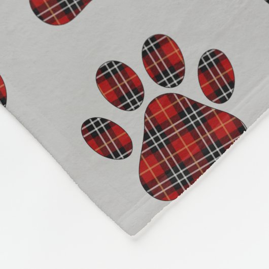 Tartan Karierte Paw-Prints auf Grau Fleecedecke (Ecke)