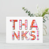 Tartan Karierte Pinks Orangen Muster Dankeskarte (Stehend Vorderseite)