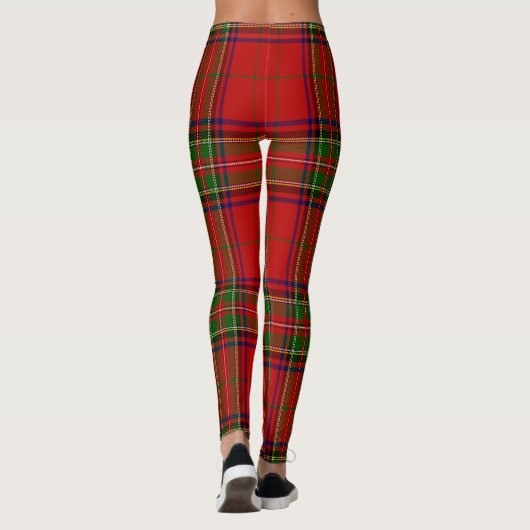 Tartan Karierte Weihnachten, geometrisch grünes Sc Leggings (Rückseite)