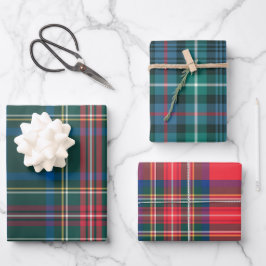 Tartan Karierte Weihnachts-Feiertage Rot Grün Blau Geschenkpapier Set