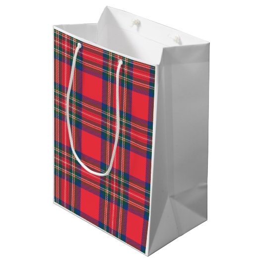 Tartan Karierter Weihnachtsurlaub Festlicher Spaß Mittlere Geschenktüte (Vorderseite Schrägansicht)