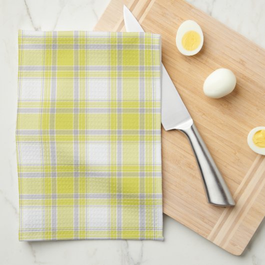 Tartan-kariertes Gelb-, Graues u. Weiß-Nr. 63 Geschirrtuch (Viertel Falte)