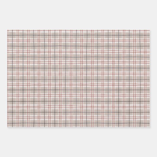 Tartan Kariertes Handgezeichnetes Beige Streifen M Geschenkpapier Set (Vorderseite)