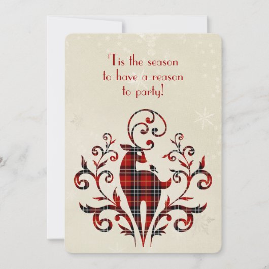 Tartan Kariertes Hirsch über Snowflake Design Einladung (Vorderseite)