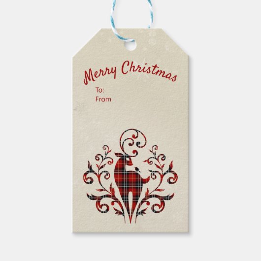 Tartan Kariertes Hirsch über Snowflake Design Geschenkanhänger (Vorderseite)