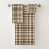 Tartan-kariertes Muster Brown u. Beige-Nr. 70 Badhandtuch Set (Insitu)