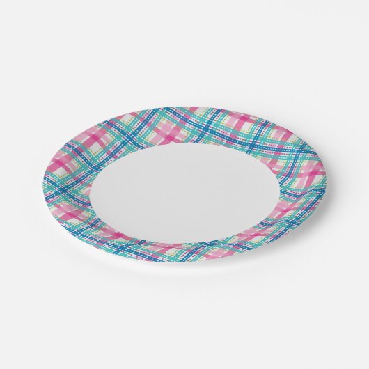 Tartan, kariertes Muster Pappteller (Schrägansicht)
